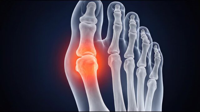 Anatomical visualization of glowing joint pain in foot and finger