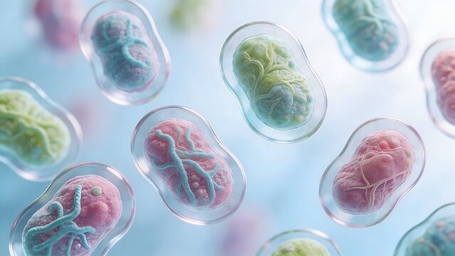Colored cells under microscope