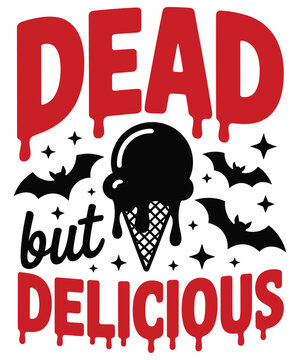 Red and black zombie skull with bite mark text red background