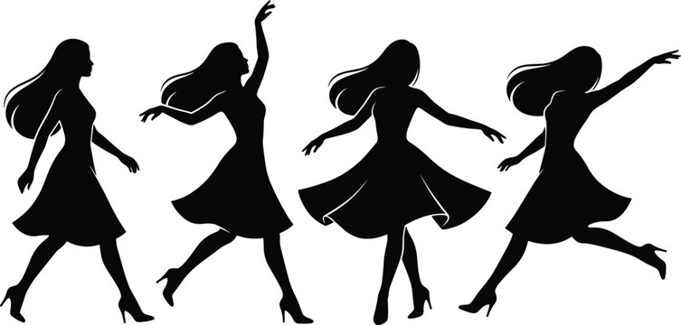Silhouetted dancers in dynamic black poses against white background movement de
