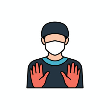 Person Wearing Face Mask Gesturing.
