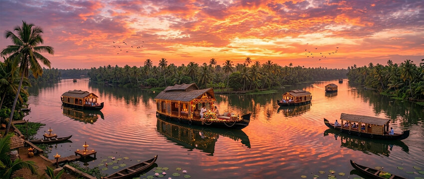 Traditional Alleppey Houseboat Floating on Calm Waters