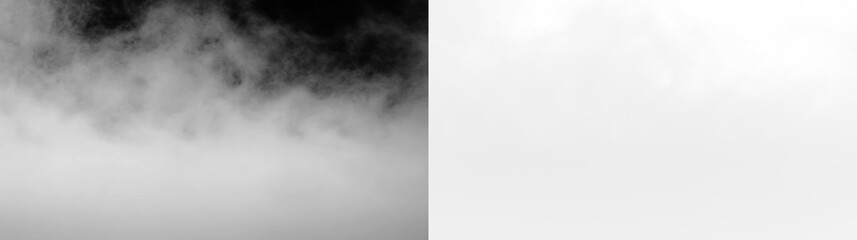 Fototapeta premium Fog drifts slowly on a transparent background during early morning hours, creating a soft atmosphere over unseen surroundings