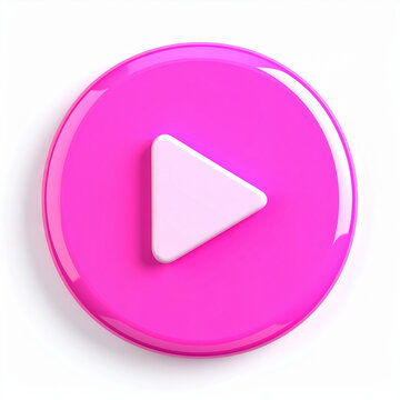 3D pink play icon, streaming and video symbol, white background, minimal modern design. Close-up.