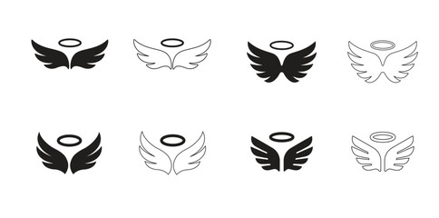 Set of Angel wings with halo Icon, Angel wings with halo Vector Illustration © Icons