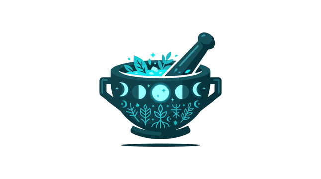 Mortar and pestle with herbs.