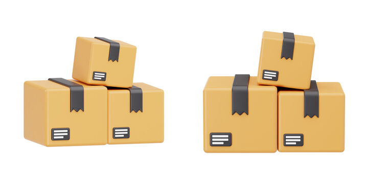 3D Render of Stacked Cardboard Delivery Boxes Pile