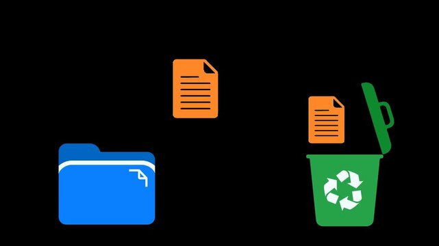 Recycling digital files concept with blue folder and green recycling bin on alpha channel
