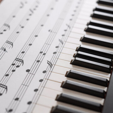 Flat Design Piano School. A Piano Key Arrangement Of Musical Notes