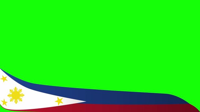 Animated of Philippine Flag Ribbon Wave Banner with In-Out motion graphics  Over Green Background for chroma key, Patriotic Filipino Concept and Design