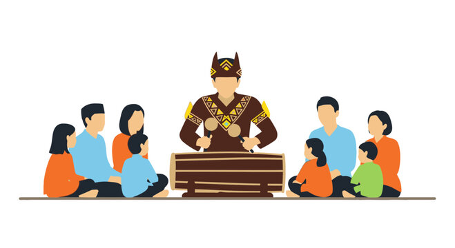 Buddha statue with people sitting around.