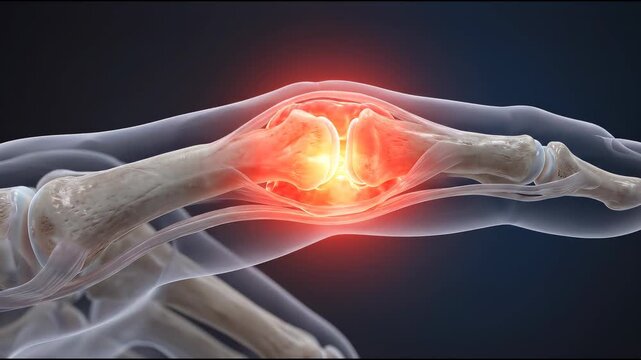 Anatomy of a human finger joint showing inflammation and pain