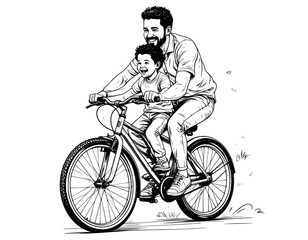 Naklejka premium Illustration man riding a bicycle with children