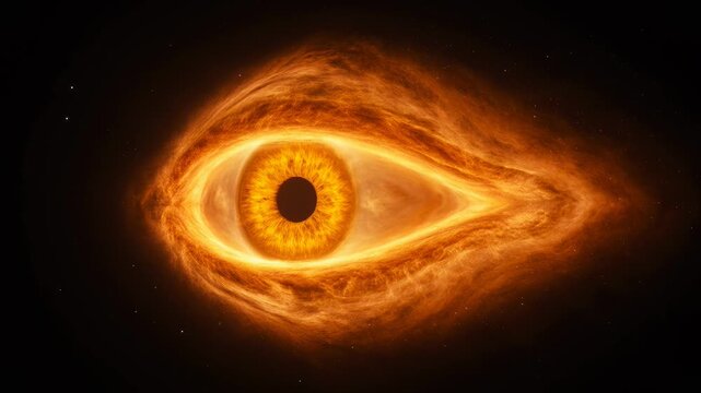 Cosmic black hole shaped like a giant human eye with fiery accretion disk