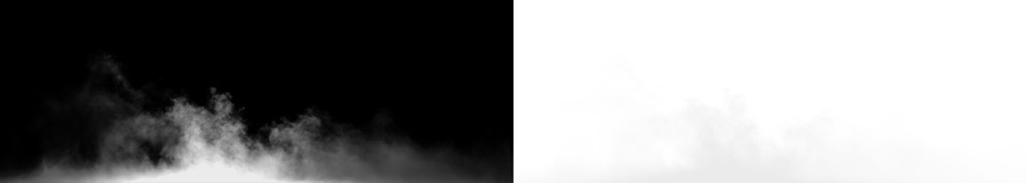 White fog on a transparent background that looks like mist forming at dawn near a lake
