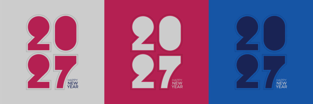 Modern 2027 New Year Typography Poster Set with Minimal Flat Design and Bold Geometric Numbers