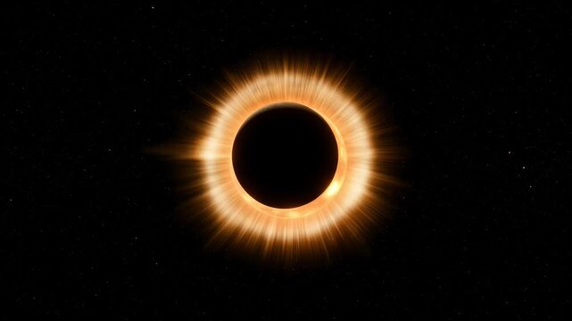 Total solar eclipse with fiery corona and light rays in deep space