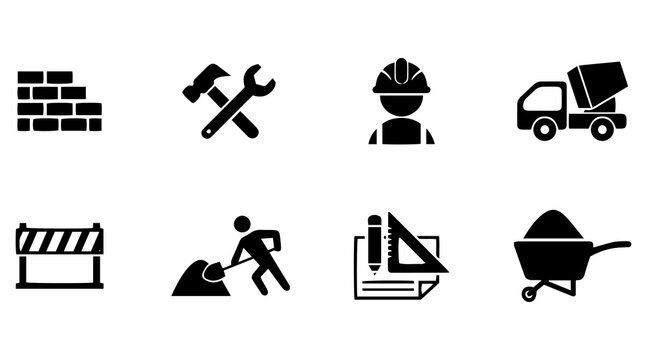 Construction Work Icons &ndash; Builder Tools and Engineering Vector Set