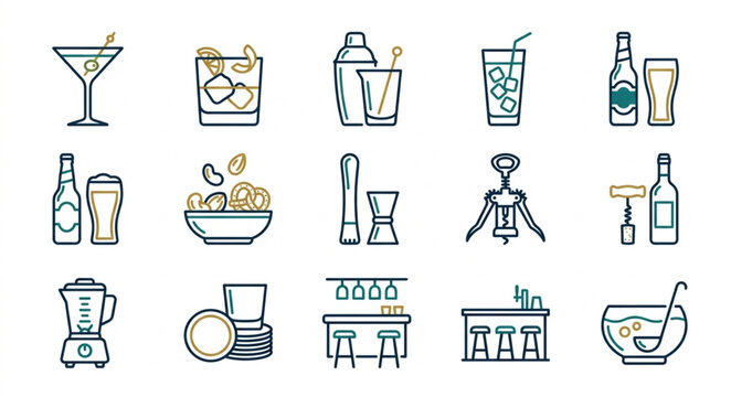 Collection of Bar and Drink Related Icons.