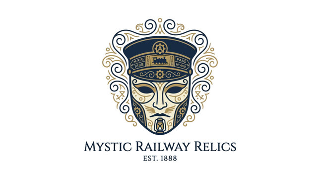 Vintage Railway Station Master Face Logo.