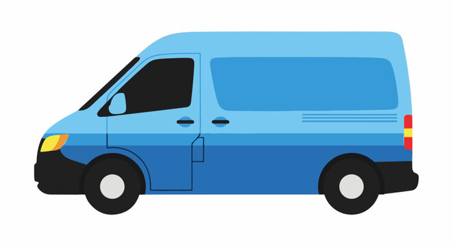 A light blue cargo van with tinted windows, isolated on white background