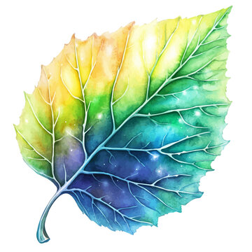 Poplar Leaf watercolor style, fantasy-inspired semi-realistic illustration, soft glowing accents, isolated on white