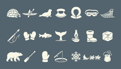 Arctic life and indigenous winter culture flat vector icon set for educational infographics © 777SKYLABS
