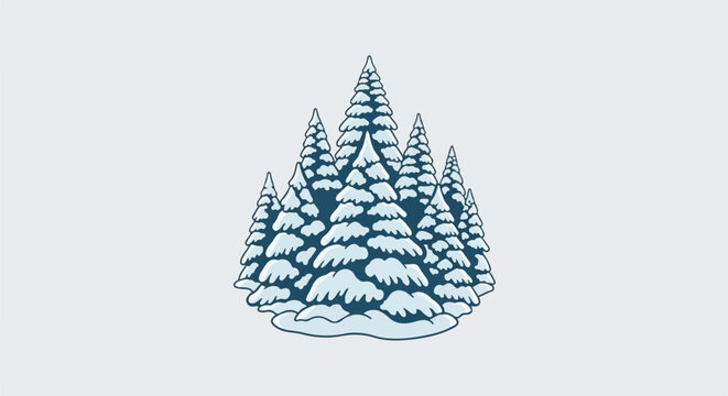 A cluster of snow-covered evergreen trees against a light background
