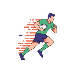 Fototapeta premium Rugby Player Running Fast with Oval Ball - Vector Illustration