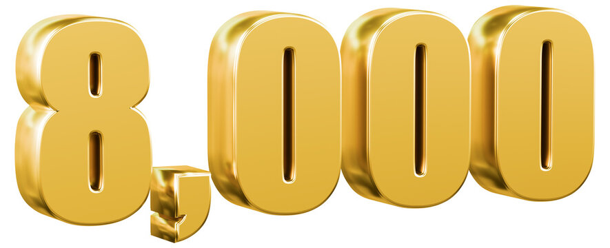 Glossy gold 3D number 8,000 metallic render
