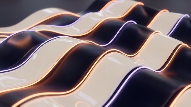 Glowing wavy lines illuminate a dark abstract surface closely