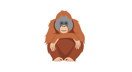 Cartoon orangutan sitting on ground. © bramastaa
