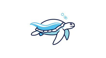 Cartoon sea turtle swimming fast underwater. © bramastaa