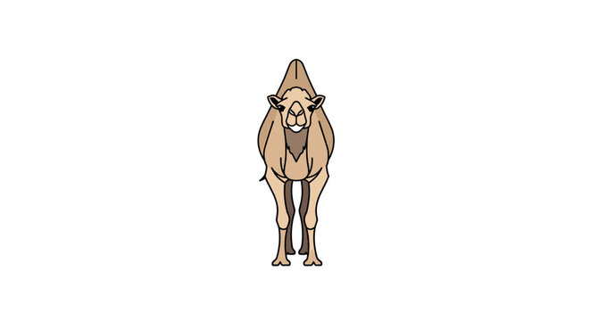 Cartoon camel standing on ground.