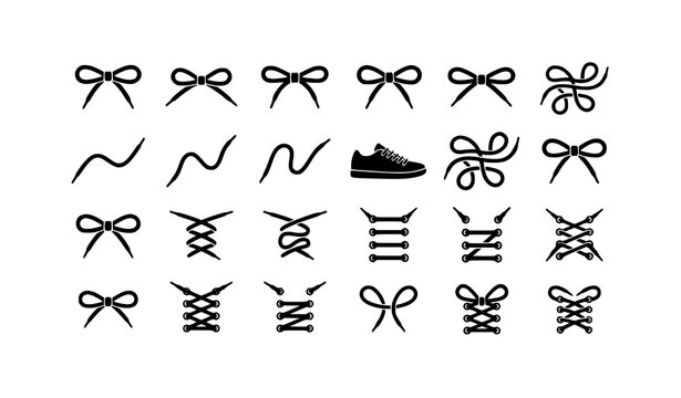Shoelace silhouette collection with tied sneaker lace vector illustrations