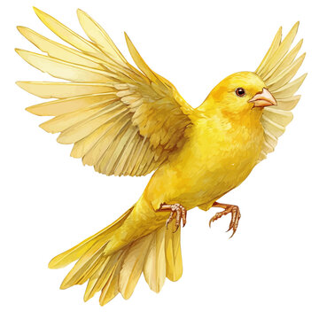 Canary watercolor illustration, semi-realistic fantasy watercolor illustration, magical accents, isolated on white background