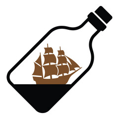 Ship in a bottle icon with brown sailing vessel inside  Graphic Resources icon © Shathi