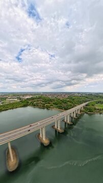 Orwell Bridge 4K Hyperlapse Drone Video: A14 Traffic and River Orwell Estuary, Ipswich