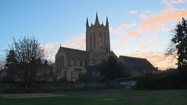 St Edmundsbury Cathedral 4K Video: Gothic Millennium Tower at Sunset, Bury St Edmunds