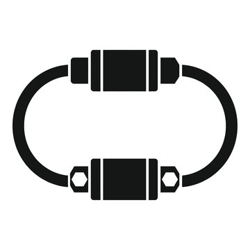Blackandwhite illustration of two metal hose clamps connected by a rubber hose icon