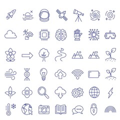 Fototapeta premium Blue Line Technology and Science Icons Set – Space, AI, Nature, Innovation Symbols