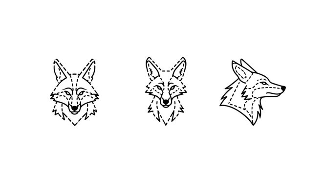 Detailed black and white illustrations of fox faces.