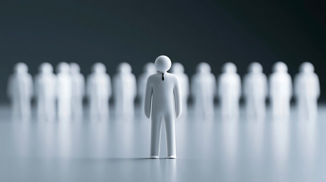White mannequin in front of a blurred group, concept of leadership