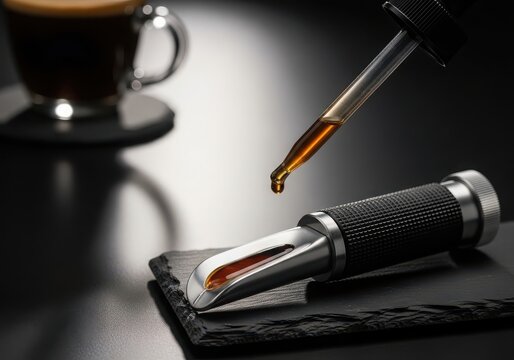 Coffee refractometer testing with dropper