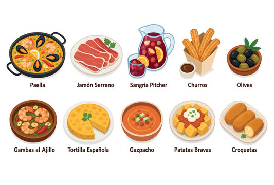 Spanish tapas food and drink.