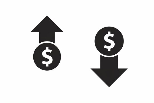 Up and down dollar sign arrows icon showing financial increase and decrease