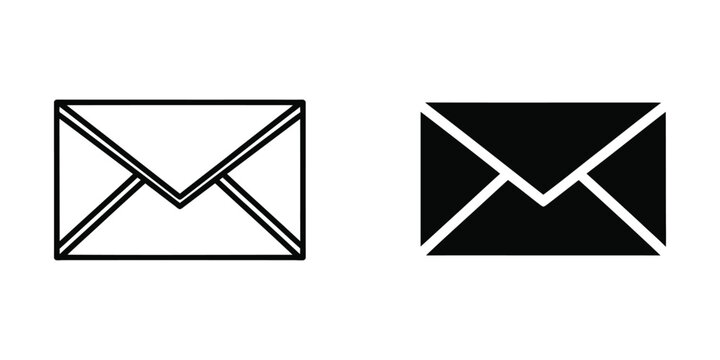Minimalist Envelope Icons with Open and Closed Designs in Black and White Vector Style