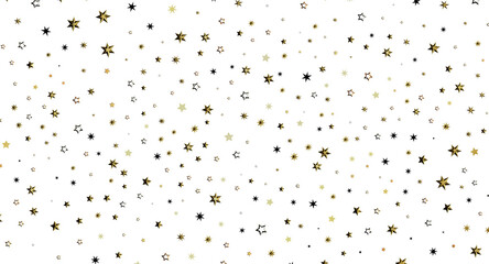 Abstract design with scattered gold stars on white background. Perfect for celebratory backgrounds, festive greetings, a © vegefox.com