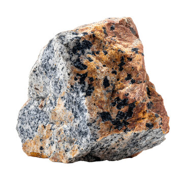 front view of single pegmatite rock in a isolated on a white transparent background