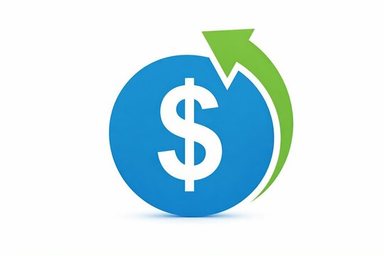 Growing dollar sign symbol with upward green arrow